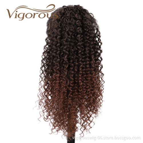 Vigorous High Quality Vendors Long Ombre Brown Kinky Curly Puff Wrap With Clips Drawstring Synthetic Ponytail Hair Extension